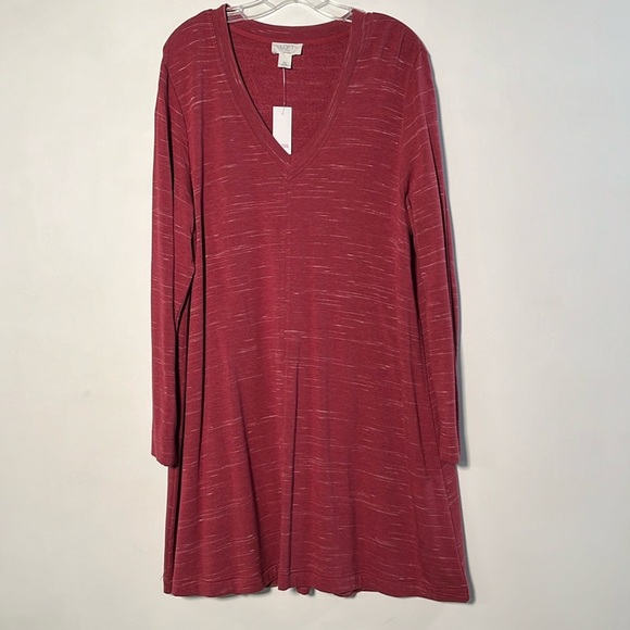 LOFT LOUNGE NWT Athleisure Striated Wine V-Neck Long SVL Swing Lounge Dress XL - Picture 1 of 16